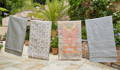 monochrome outdoor floor cushion on a Nomad rug