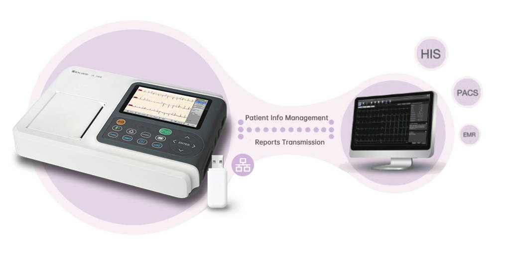 Biocare iE300 ECG unit allows clinicians to send patient reports within hospital networks.