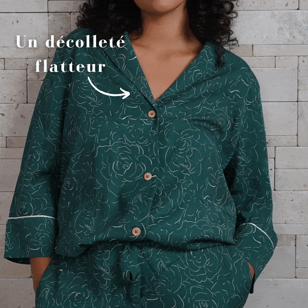 Nêge Paris - Pyjama Divine Idylle chemise pantalon rose poudrée en tencel lyocell