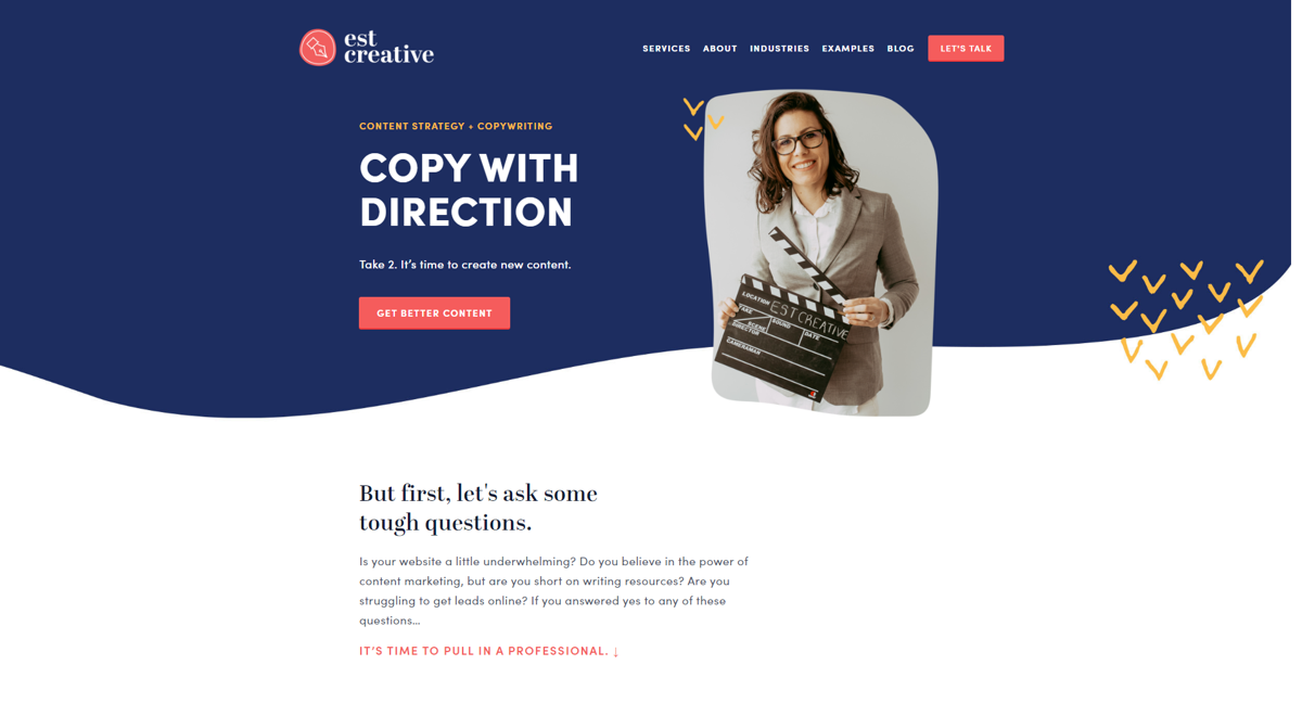 Screenshot of EST Creative, from the copywriting portfolios collection.