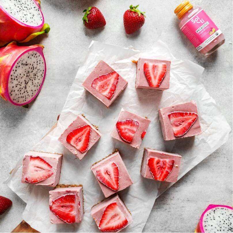 Raw Vegan Strawberry Dragon Fruit PREBIOTIC Cheesecake Bars - PREBIOTIC SuperShot