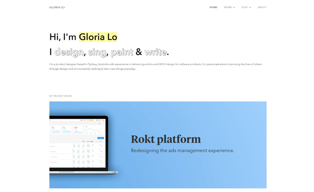 Screenshot of Gloria Lo, from the ux portfolios collection.