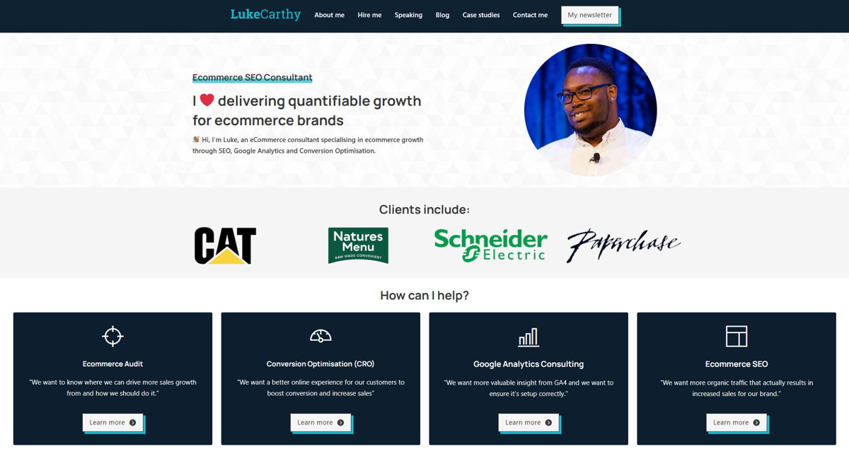 Screenshot of Luke Carthy, from the seo portfolios collection.