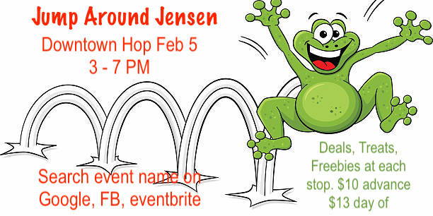 JUMP AROUND JENSEN - Downtown Hop. Open House at a variety of businesses, eateries promotional image