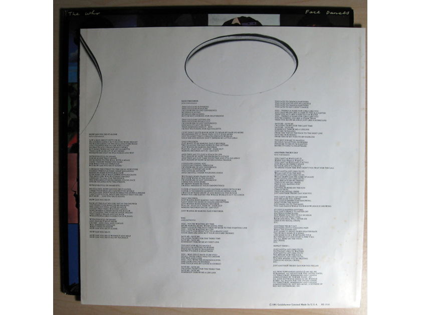 The Who - Face Dances -  1981 NM ORIGINAL VINYL LP Warner HS 3516