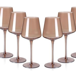 Colored Wine Glasses Set of 6-18oz Smokey Sand Wine Glasses with Tall Long Stems and Flat Bottom,Crystal Amber Wine Glasses-Unique Gifts for Wine Lovers,Wedding,Engagement Gifts(Smokey Sand)