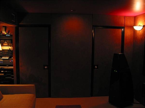 Plush accoustically treated ultrasuede walls.