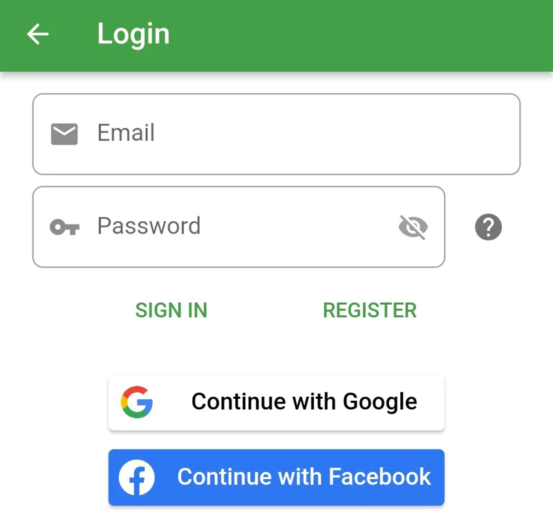Screenshot of the login screen