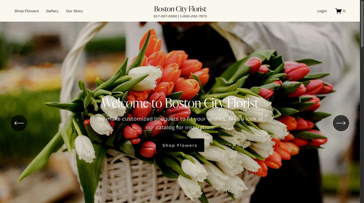 Screenshot of Boston City Florist, from the florist & flower shop websites collection.