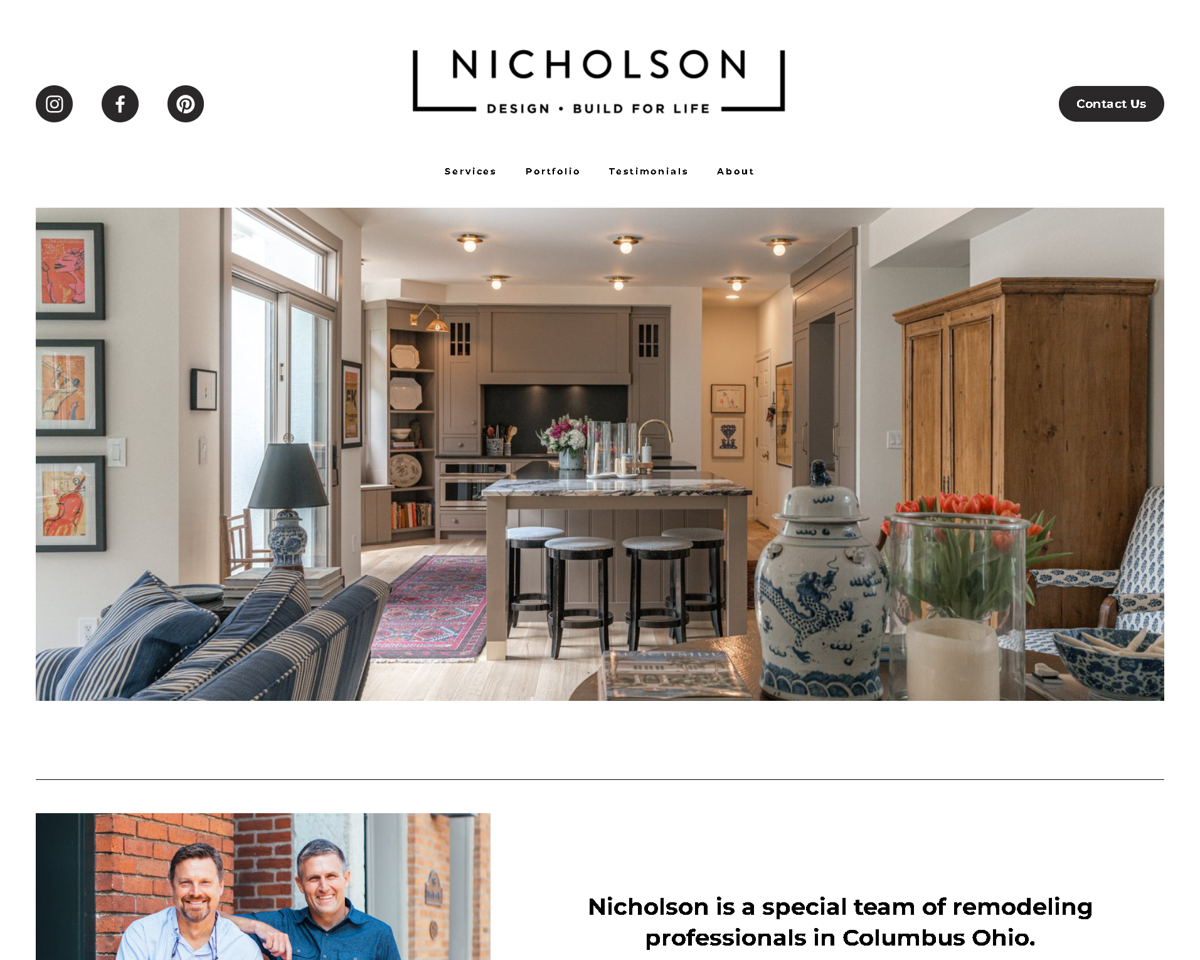 Screenshot of Nicholson Builders, from the remodeling websites collection.