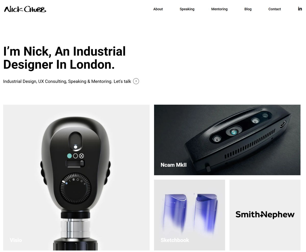 Screenshot of Nick Chubb, from the industrial design portfolios collection.