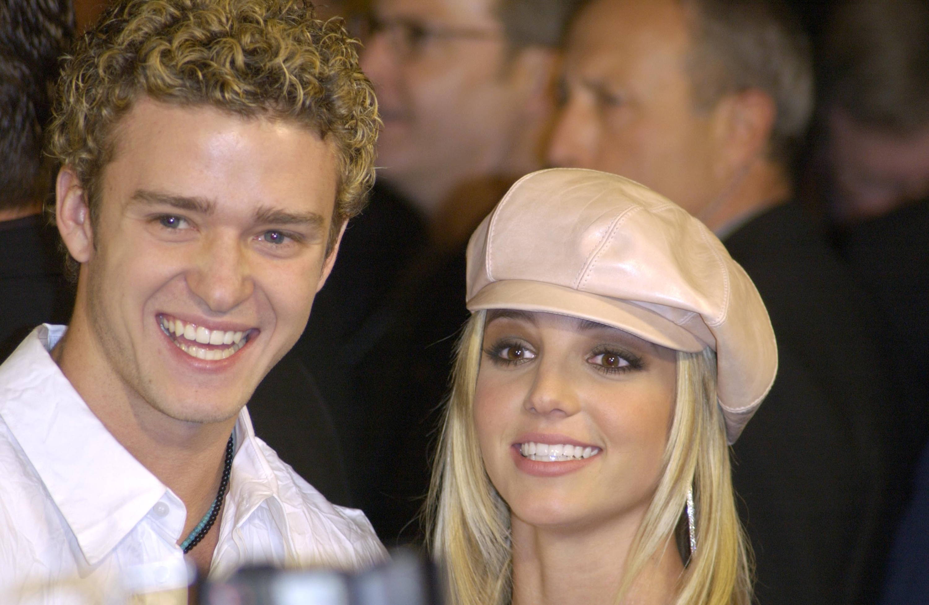 Britney Spears smiling with Justin Timberlake