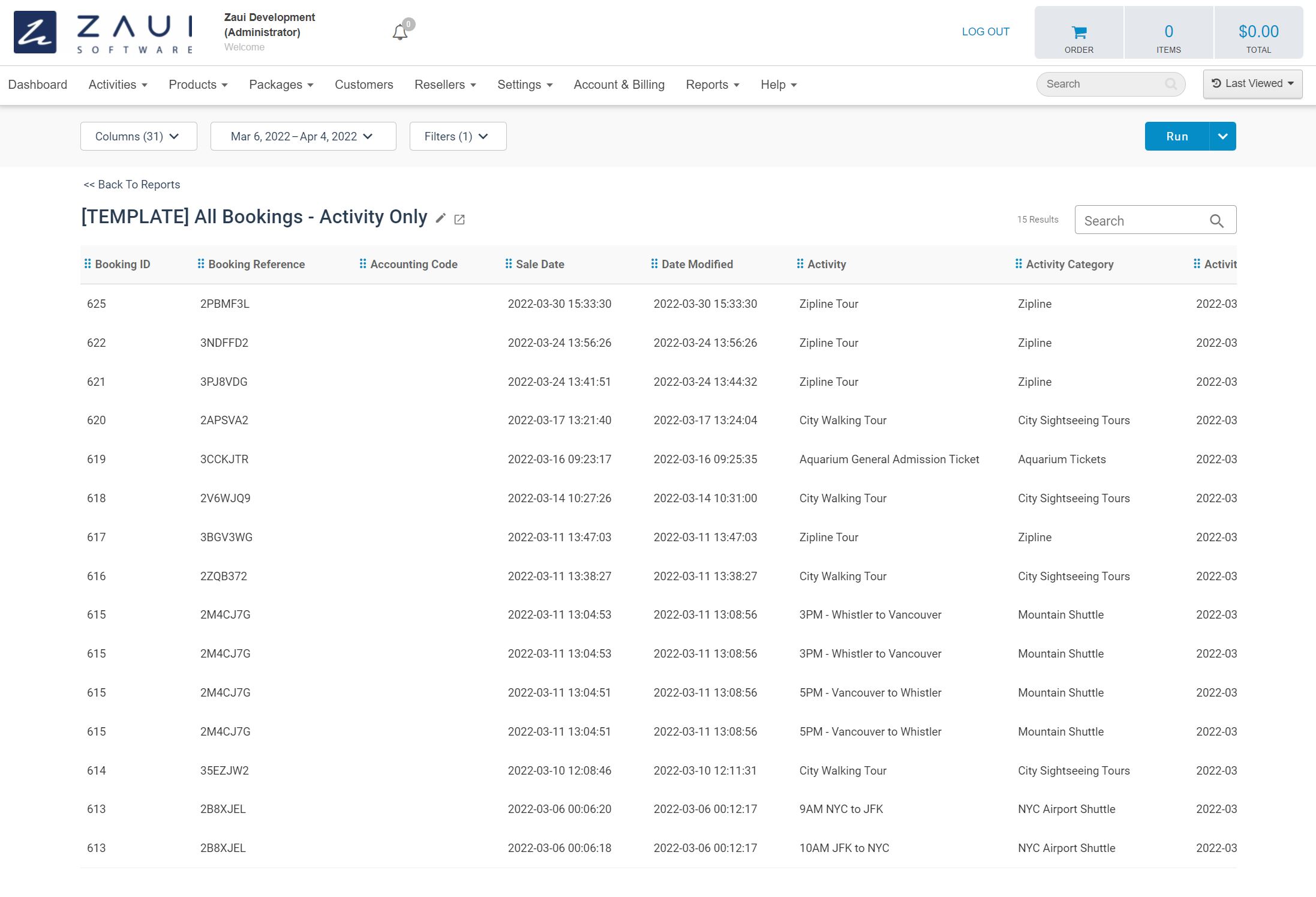 Custom reporting in the Zaui booking system