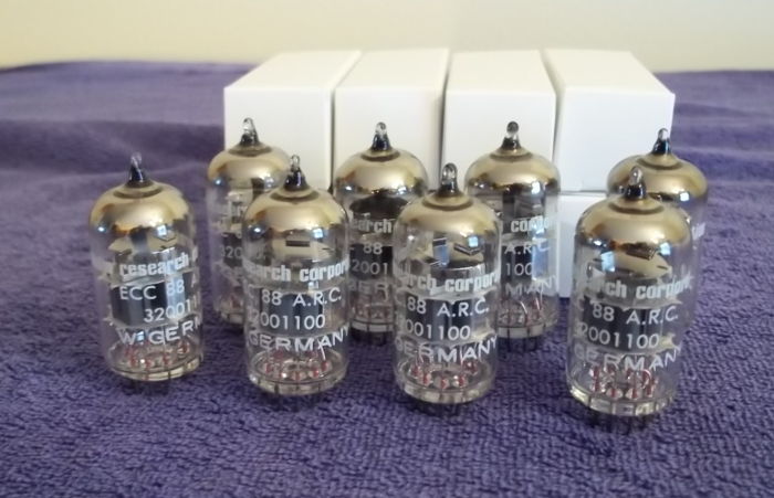 Eight audio research labeled tubes total. 1983 date codes.