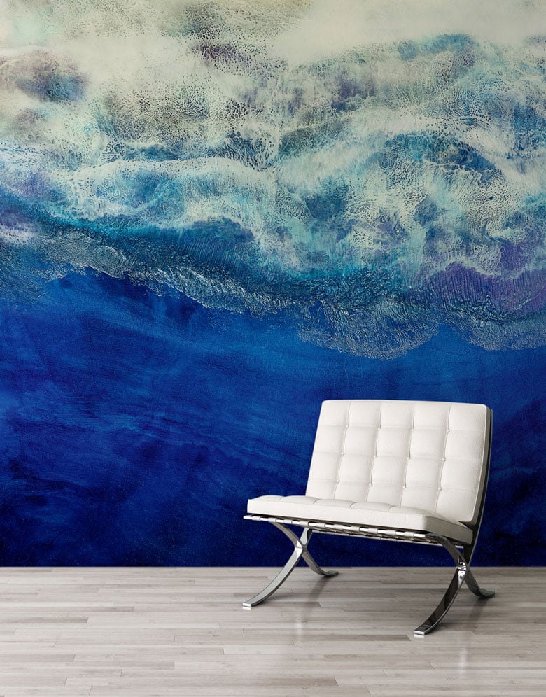 Blue Contemporary Ocean Wallpaper Mural hero image