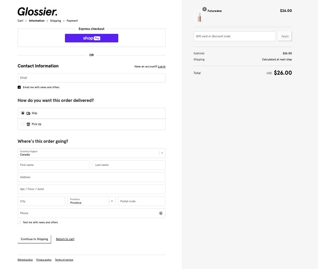 Gloosier multipage checkout