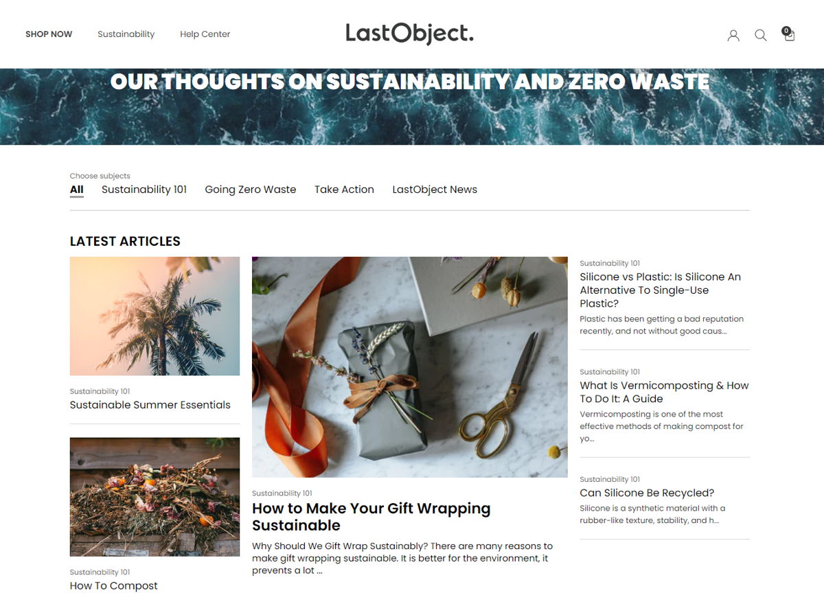 Screenshot of Blog – LastObject, from the shopify blog examples collection.