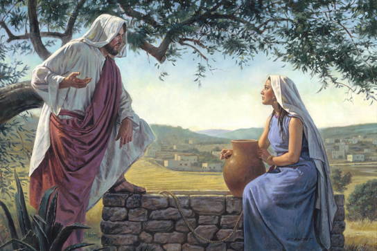 Painting of Jesus speaking with the woman at the well. 
