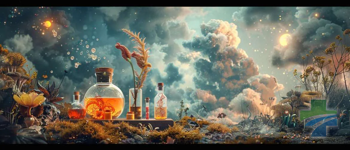 Whimsical illustration of historical and modern healthcare practices blending.