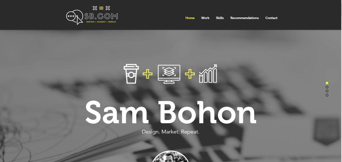 Screenshot of Sam Bohon, from the designer & developer portfolios collection.