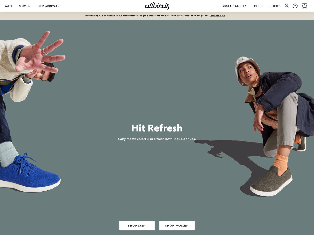 Screenshot of Allbirds, from the ecommerce websites collection.