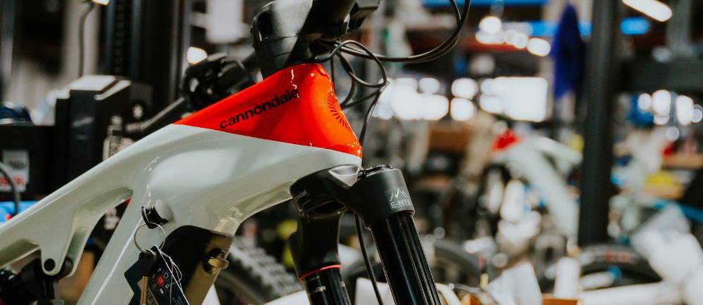 Close up on Cannondale electric mountain bike at Upway UpCenter