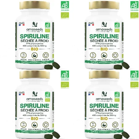 Spiruline Bio Séchée A Froid - 17% phycocyanine - Lot de 4