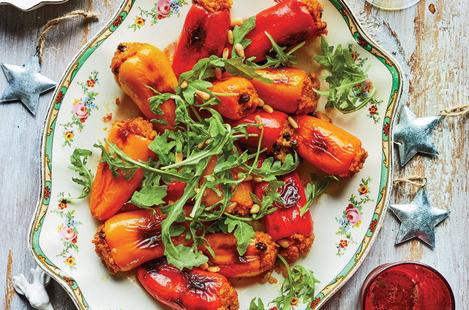 Mini Bell Peppers Stuffed with Bulgur and Pine Nuts