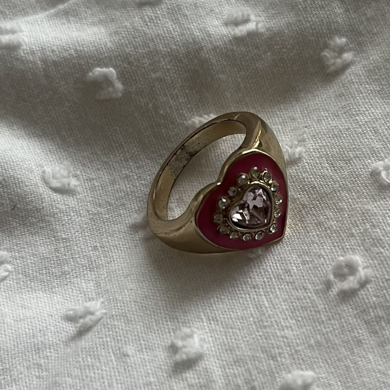 gold and pink heart ring y2k