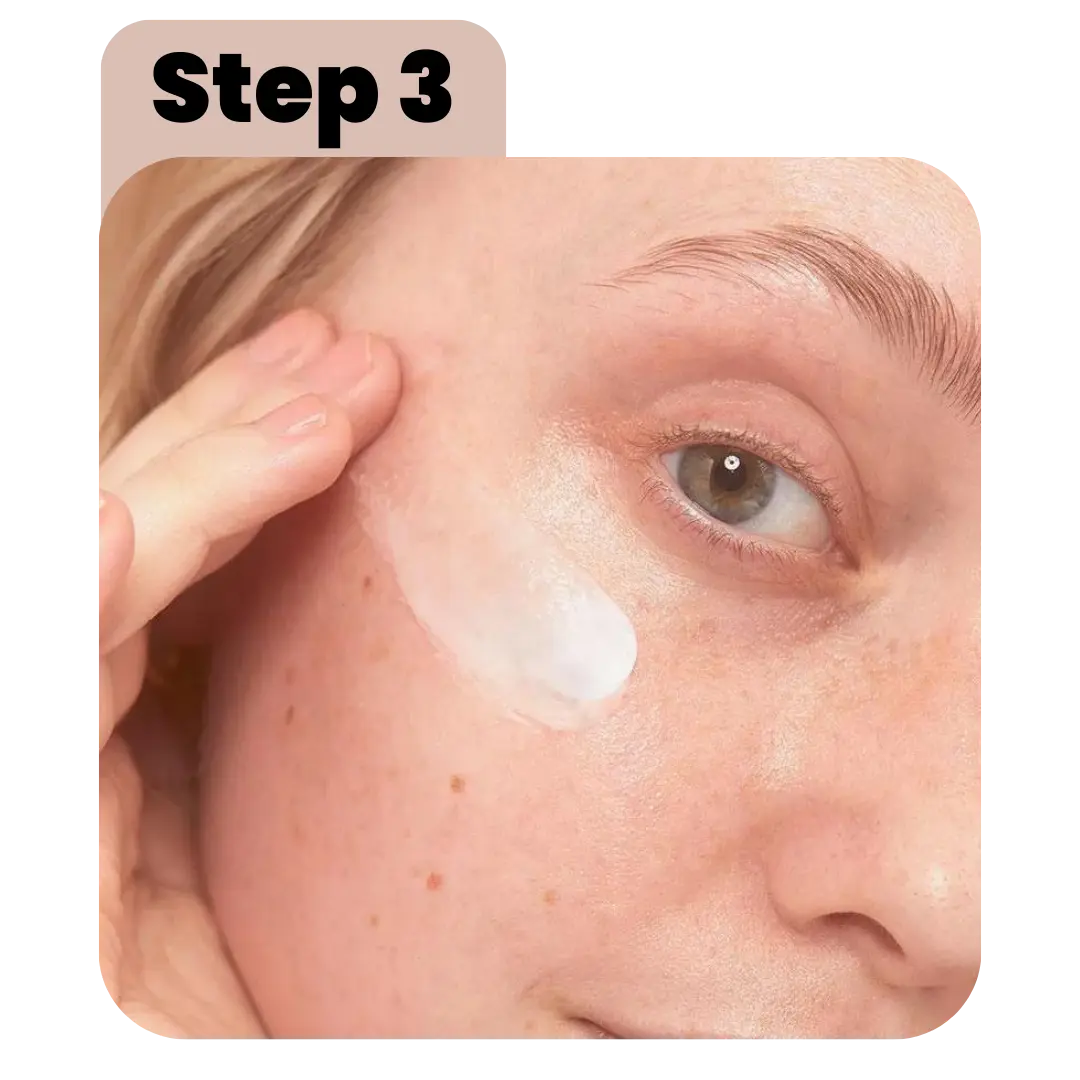 How to use RayJuvenate step 3 - Apply your favorite moisturizer or cream generously over your face, neck, and décolleté to lock in hydration.