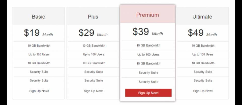 Responsive Price Table - адаптивная таблица с ценами