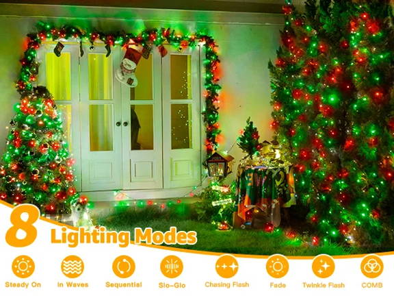 Features of Ollny's 800 leds clear cable cool white string lights - mobile size