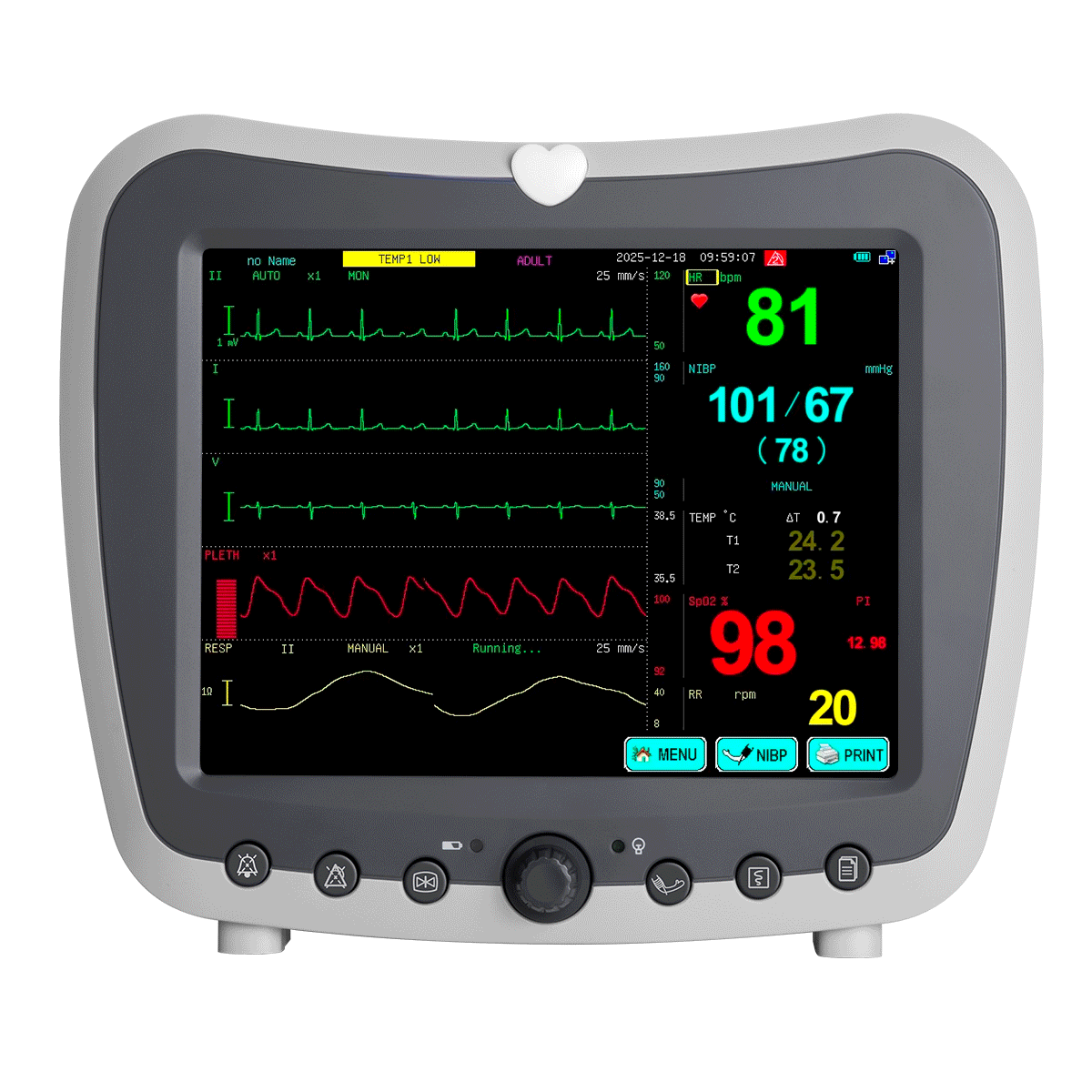 portable patient monitor with touchscreen