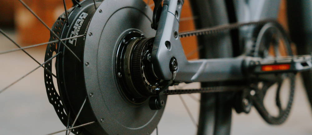 closeup of the rear wheel of an electric bike