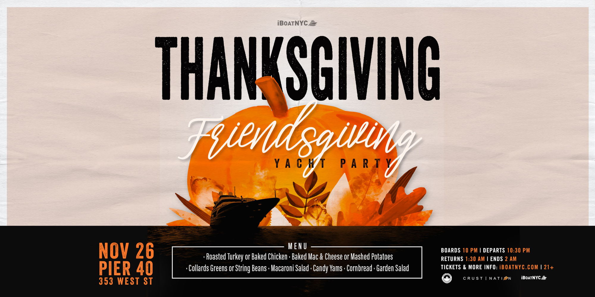 Thanksgiving Friendsgiving Party - Yacht Cruise NYC promotional image