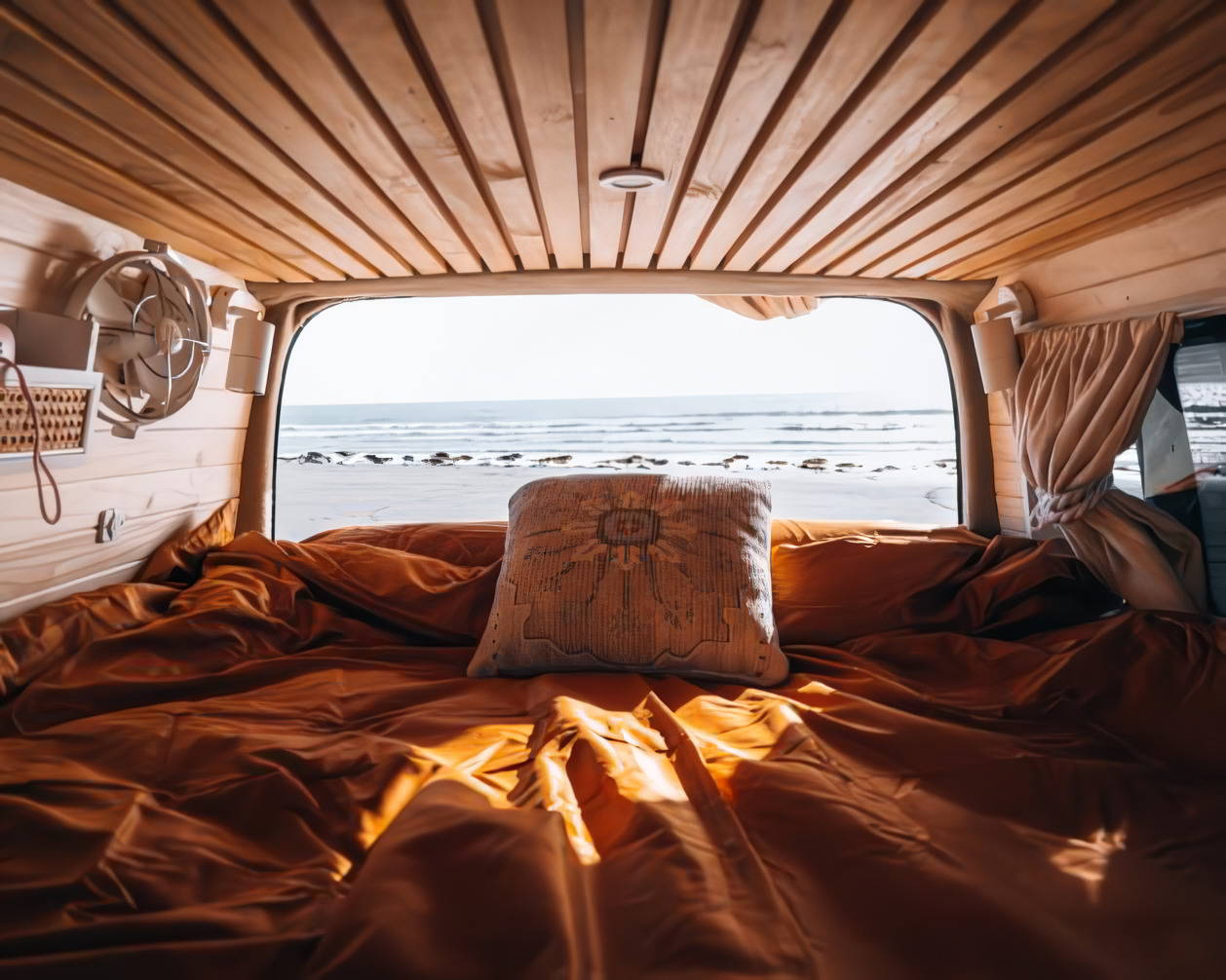 Tivah Single Adjustable Light by Havit in an interior of a camper van by Rolling Freedom Campers