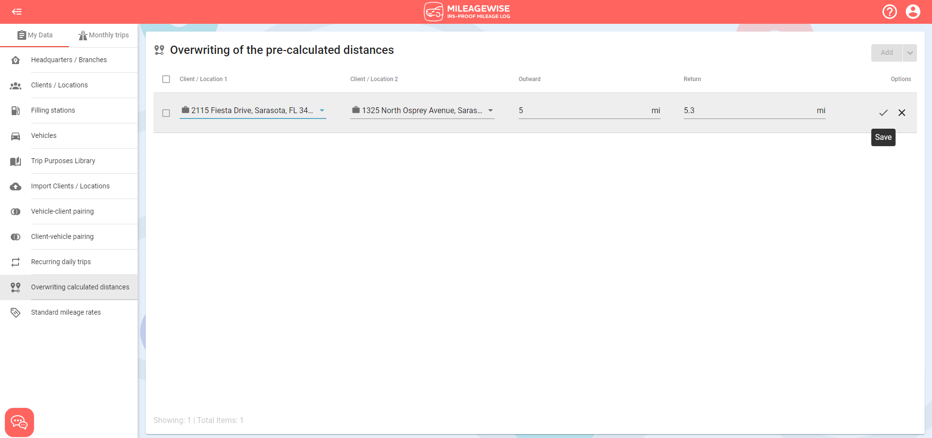 overwriting calculated distances in mileage log