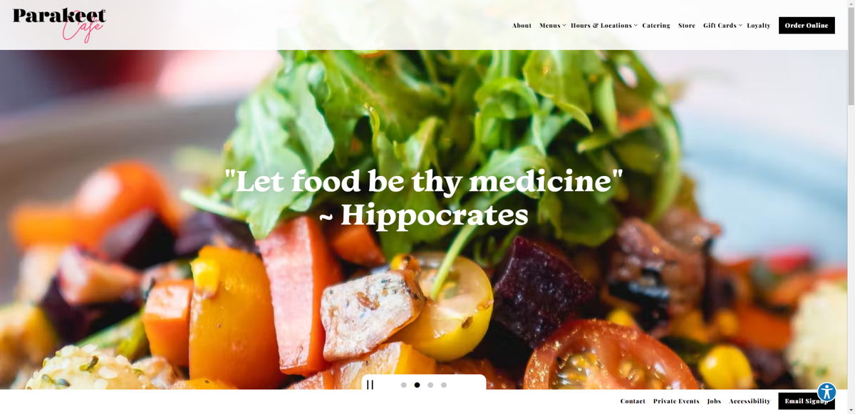 Screenshot of Parakeet Cafe, from the cafe & coffee shop websites collection.