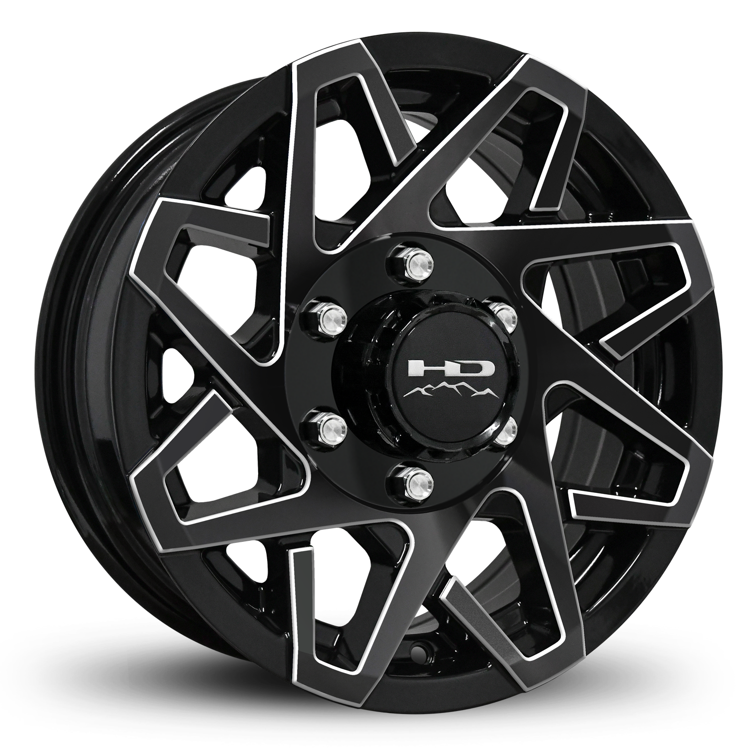 HD Off-Road Canyon Custom Trailer Wheel Rims in 16x6.0 16x6 Gloss Black CNC Milled Spoke Edges with Center Cap & Logo fits 6x139.7 / 6x5.50 Axle Boat, Car, RV, Travel, Concession, Horse, Utility, Lawn & Garden, & Landscaping.