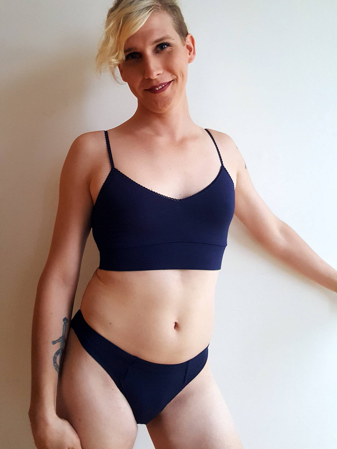 Val modelling the valkyrie underwear + bralette in navy