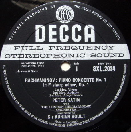 DECCA SXL-WB-BB-ED1 / KATIN-BOULT, - Rachmaninov Piano ...