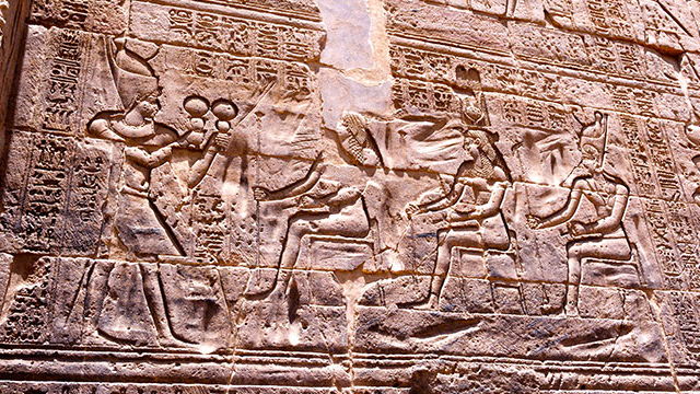 Wall carvings at the Temple of Philae, Aswan, Egypt