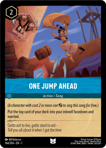 All the Lorcana information we know so far - One Jump Ahead is one of the song cards from Disney's Lorcana Trading Card Game.