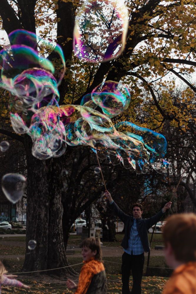 Man blowing bubbles