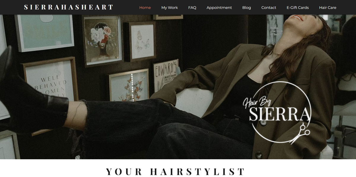 Screenshot of Sierra Has Heart, from the hair stylist portfolios collection.