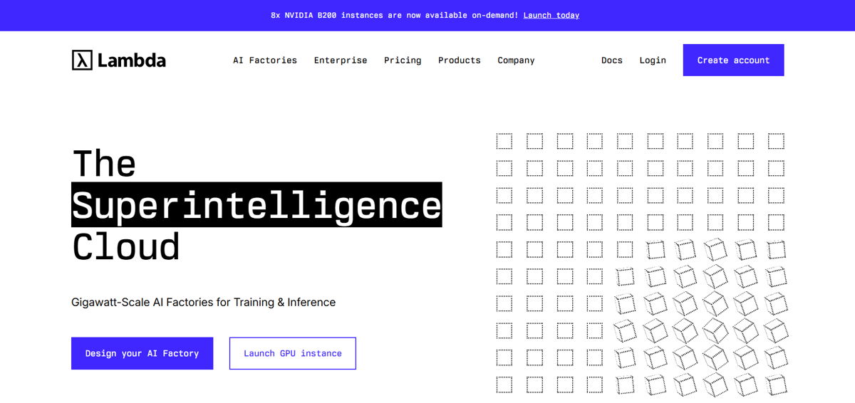 Screenshot of Lambda , from the ai company websites collection.