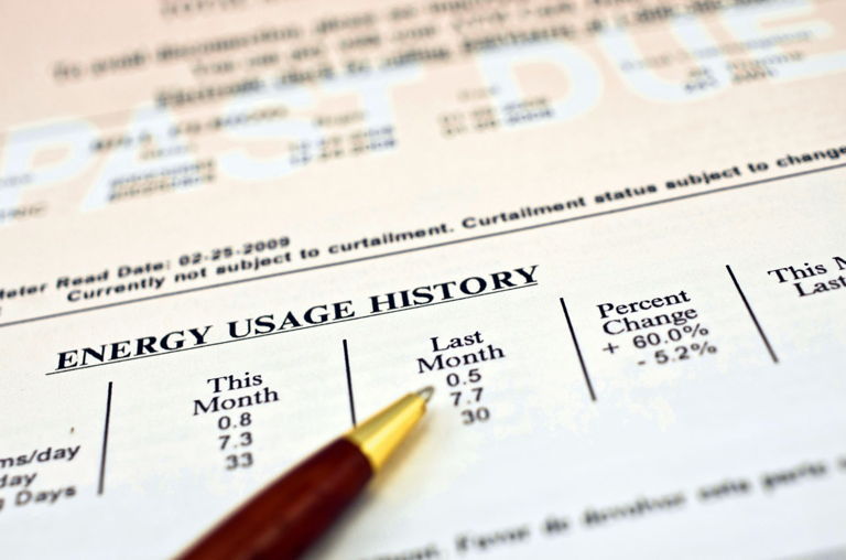 electric bill showing energy usage history 
