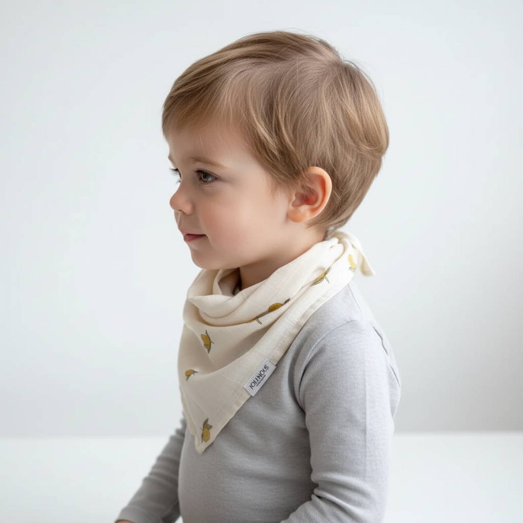 Foulard scarf bébé raffiné coeurs rouges pour bébé et enfant, en coton doux et bambou et respirant, certifié OEKO-TEX, idéal pour compléter une tenue d’enfant chic et confortable