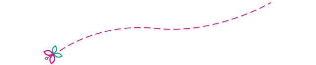 Colorful curve with magenta dotted ascending path, teal loops at base, black background.