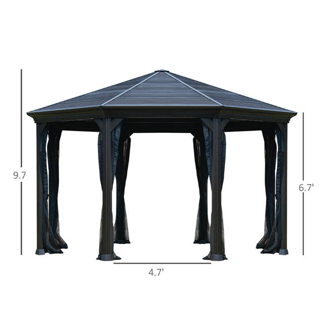 Outdoor Polycarbonate Double Roof Hardtop Gazebo Canopy Curtains Aluminum Frame with Netting for Garden,Patio